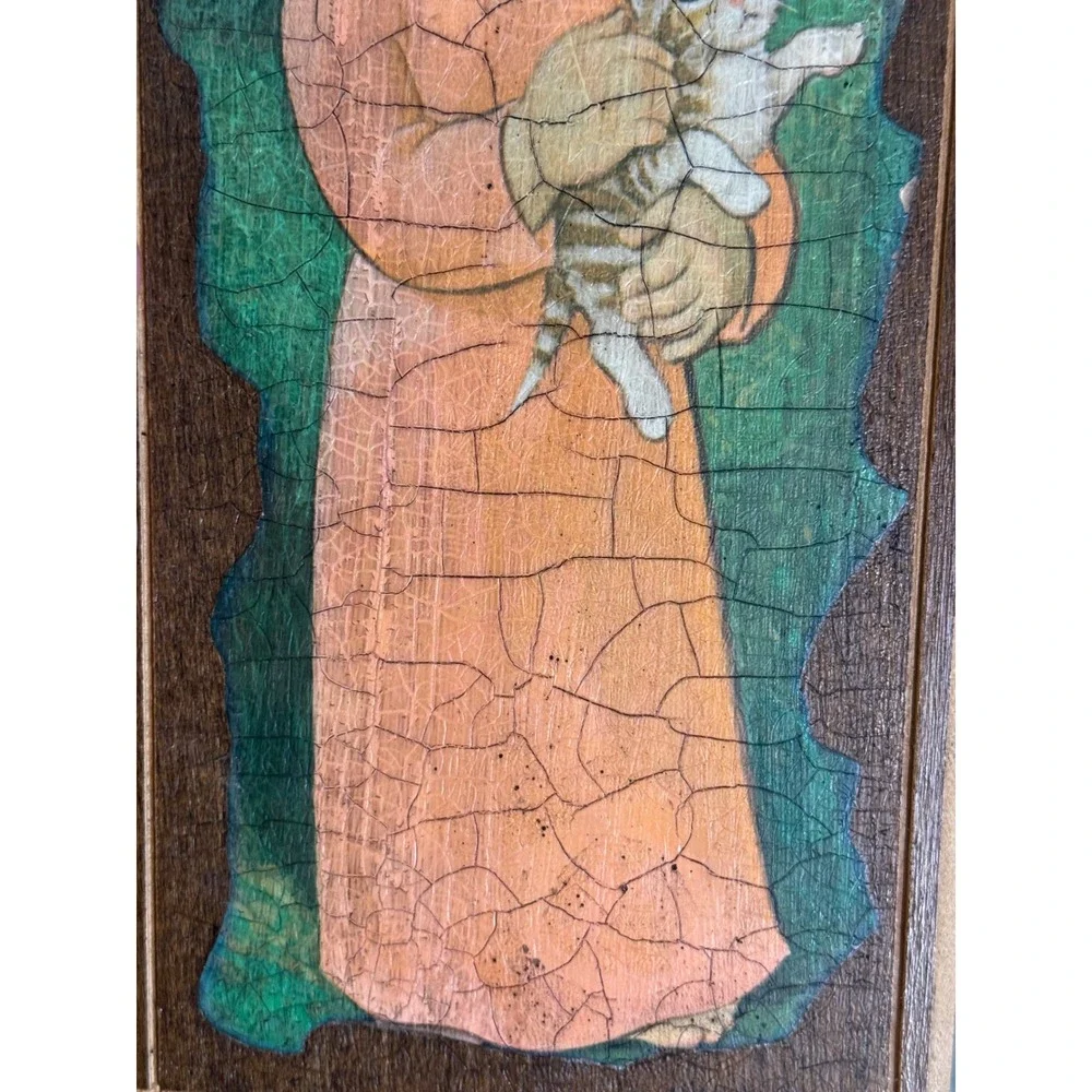 Vintage Big Eye Girl Wood Wall Plaques Set of 2 Londi 1970s Retro Kitsch Decor